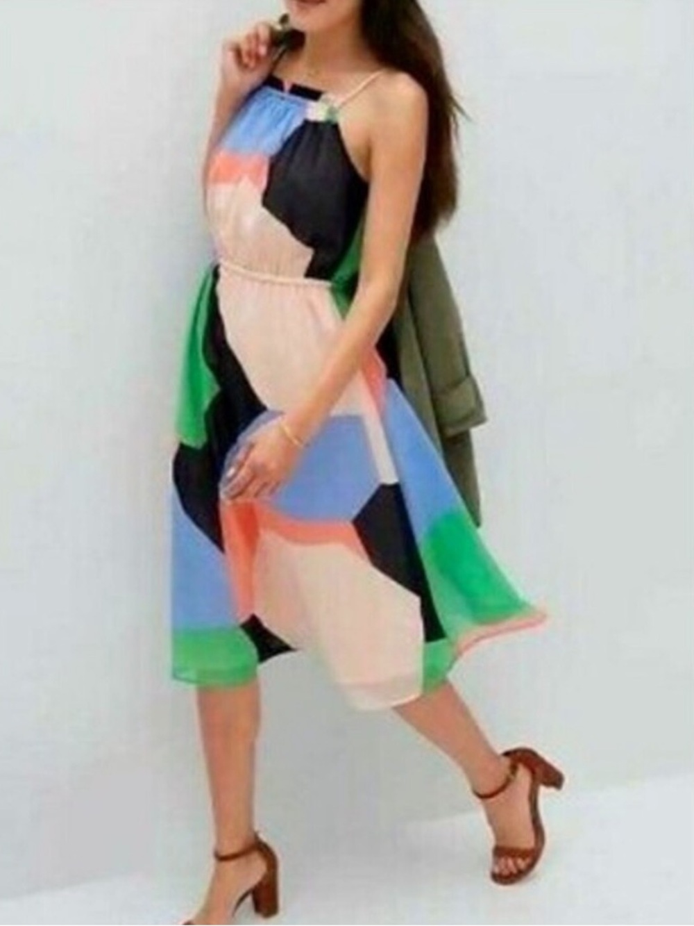 Banana Republic Summer Bright Color Block Chiffon Midi Dress Size Small